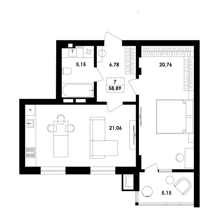 Планування — 1-кімн. 58,9 м²